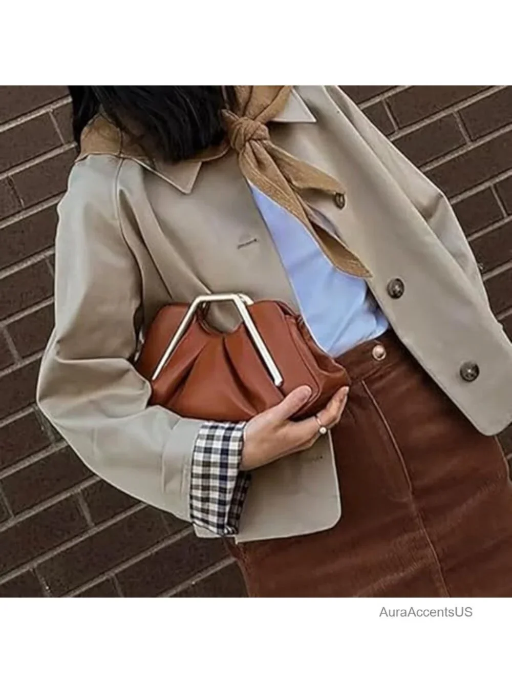 Cloud-Shaped Faux Leather Metal Frame Clutch with Magnetic Snap - Elegant